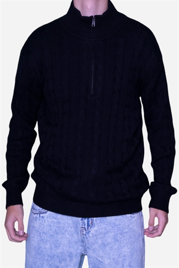 Basic - Half Zip Cable Knit - Black